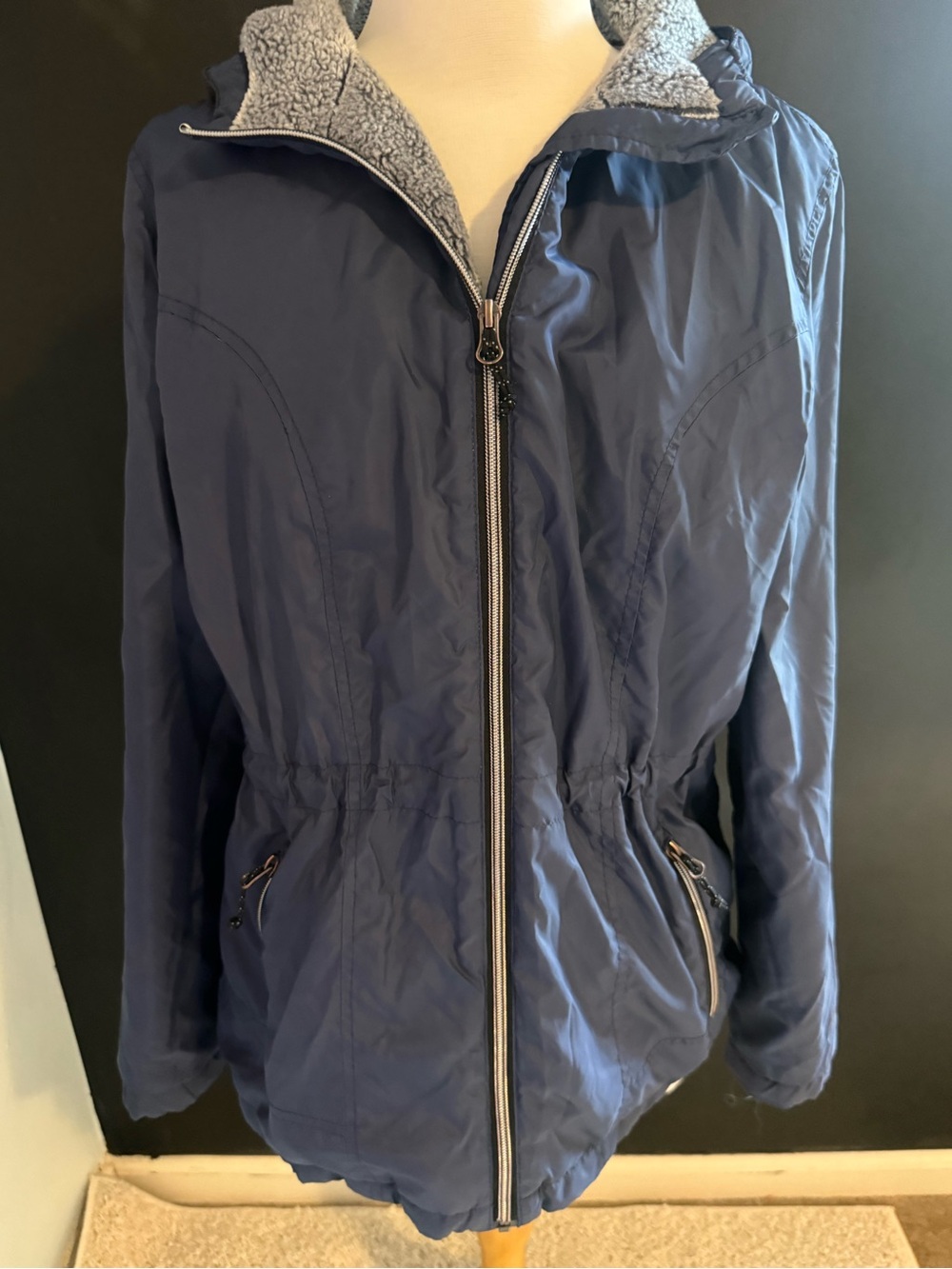 Free Country Navy Hooded Zip Utility Jacket with Sherpa Lining